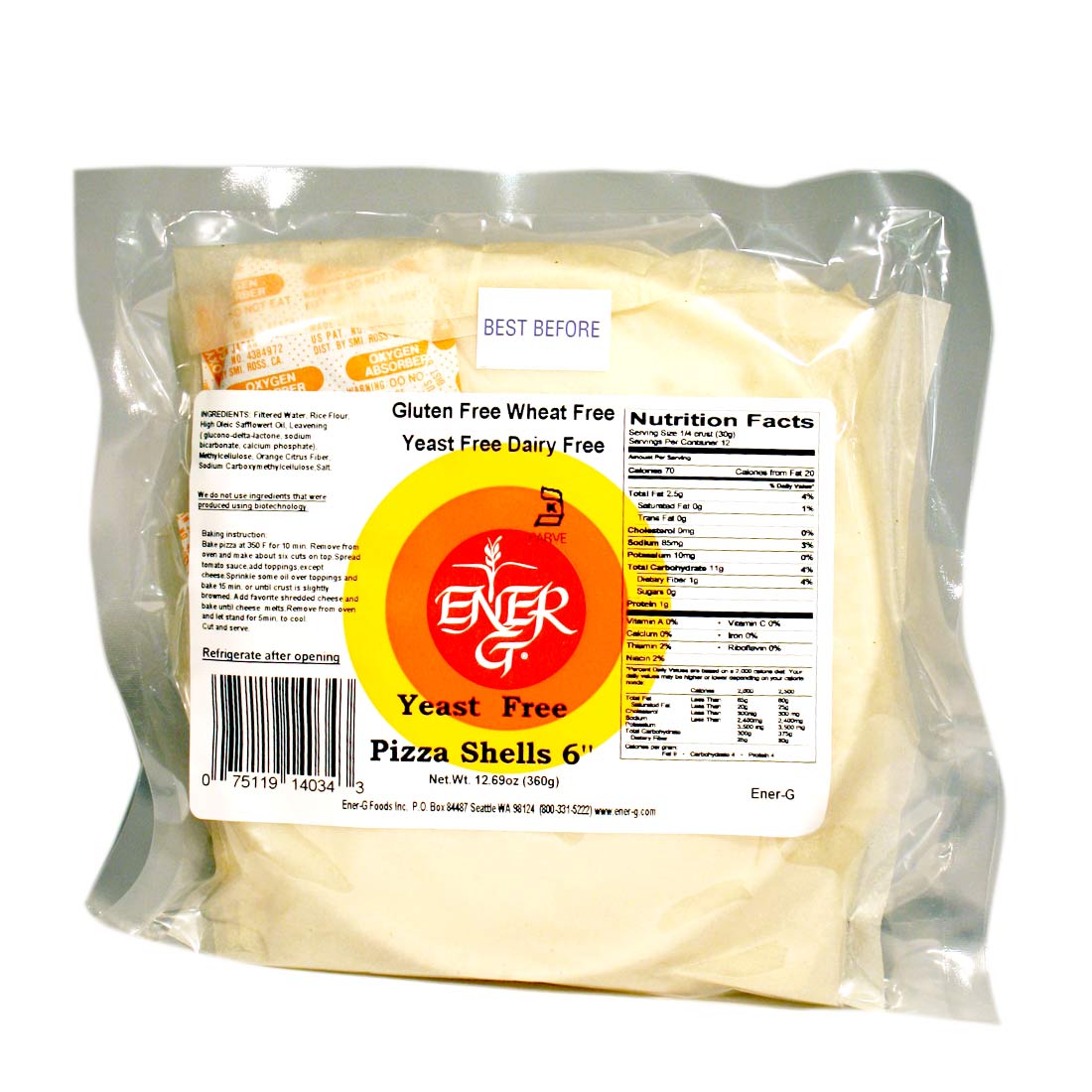 Ener-G Yeast-Free Pizza Shells 6"